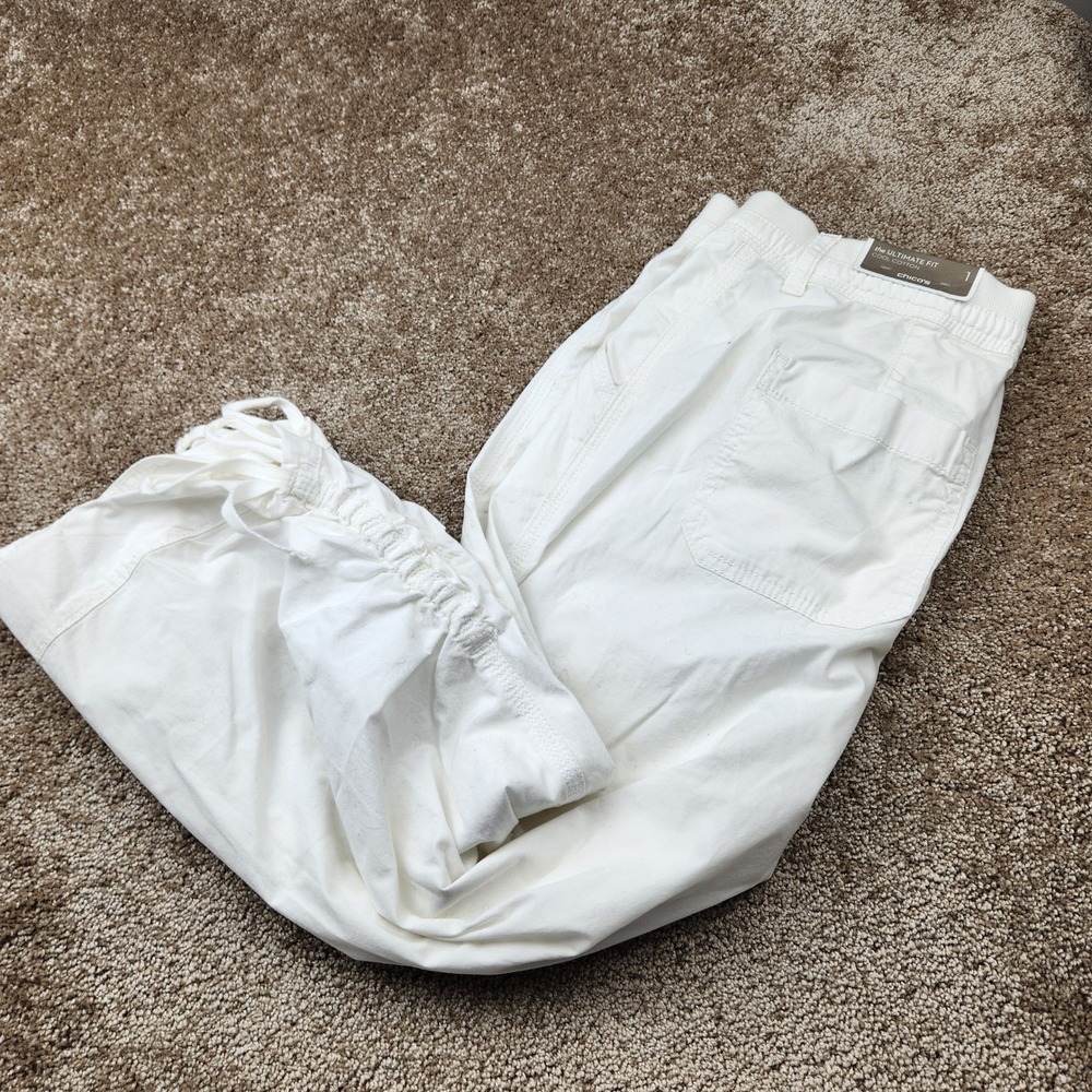 Chicos Alabaster White Cool Cotton Capri Crop Basic Pants 1 570233028 NWT